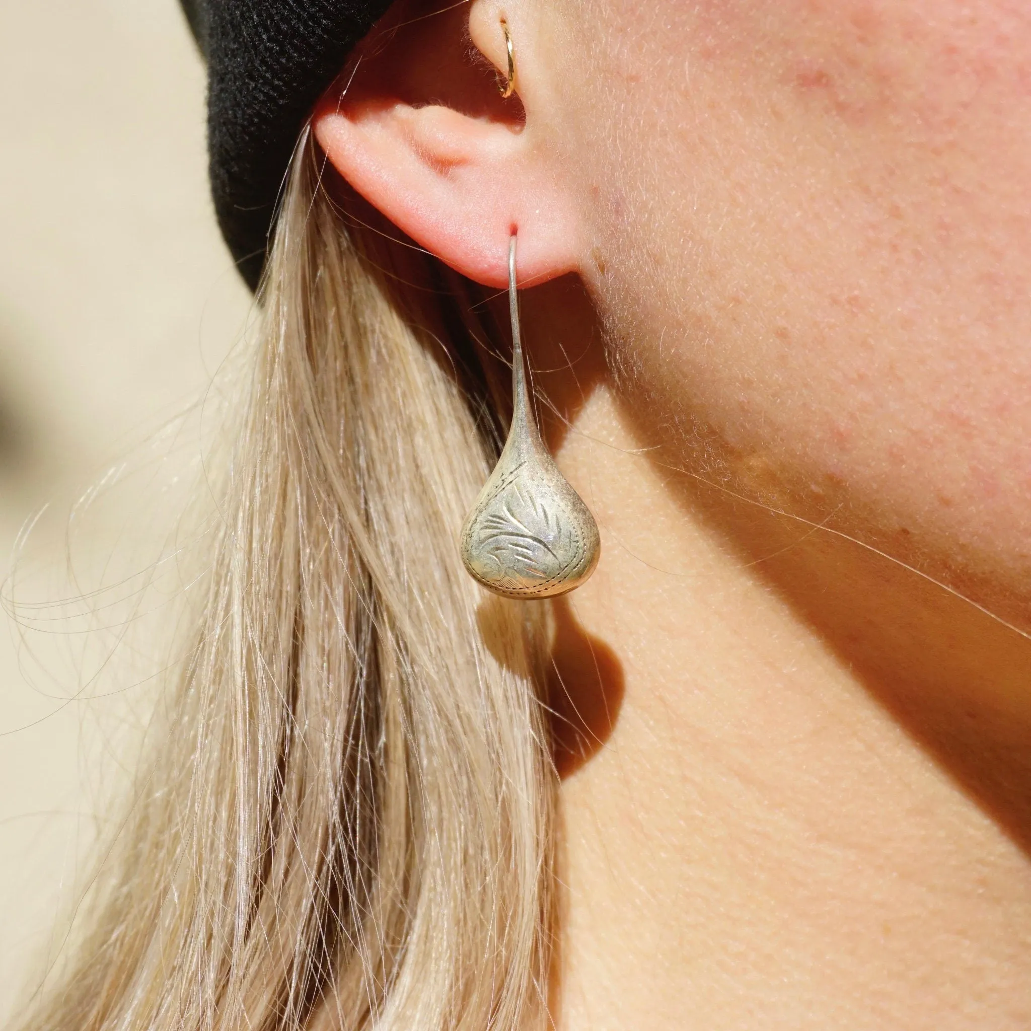 Vintage Sterling Silver Tear Drop Earrings, Elegant Dangle Earrings With Etched Details, Beautiful Silver Drop Earrings, 925 Jewelry