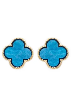 Viola Goldtone Trimmed Blue Shell Quatrefoil Earrings