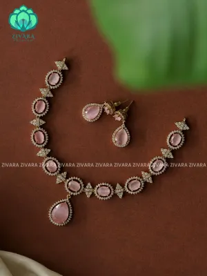 VIOLET/PURPLE TEAR  pendant -Traditional south indian premium neckwear with earrings- Zivara Fashion- latest jewellery design.
