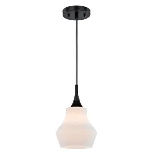 Westinghouse 6309500 1 Light Mini Pendant Matte Black Finish with Frosted Opal Glass