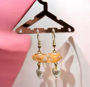 Whimsical - Mini Orange flower earrings | elegant floral dangle chain earrings