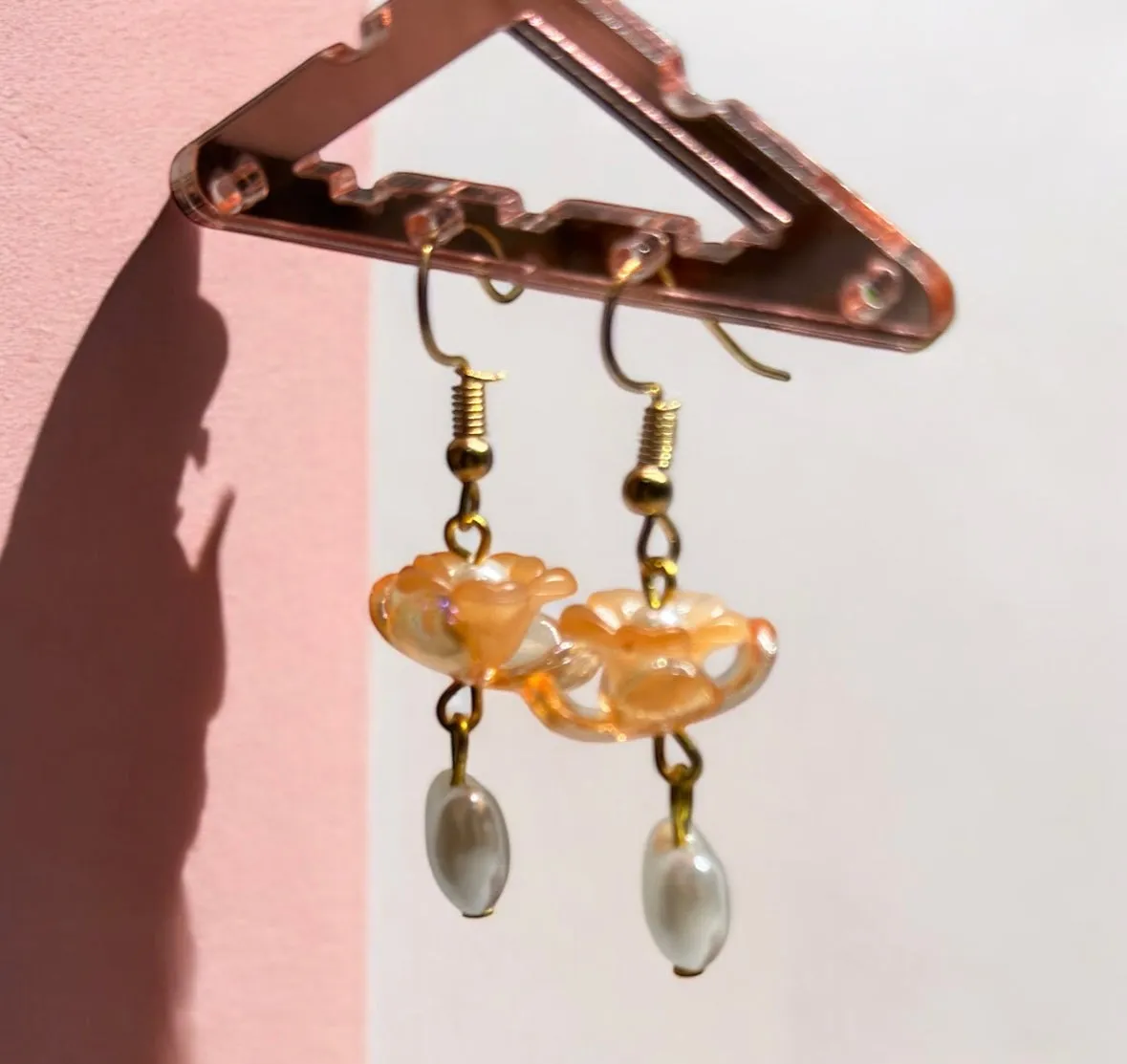 Whimsical - Mini Orange flower earrings | elegant floral dangle chain earrings