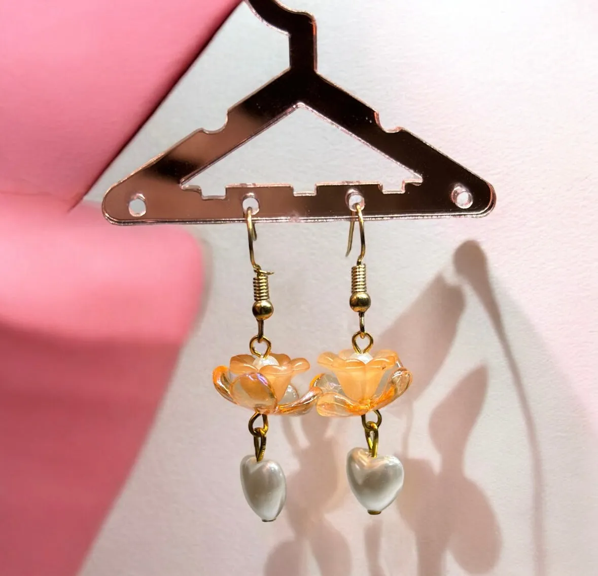 Whimsical - Mini Orange flower earrings | elegant floral dangle chain earrings