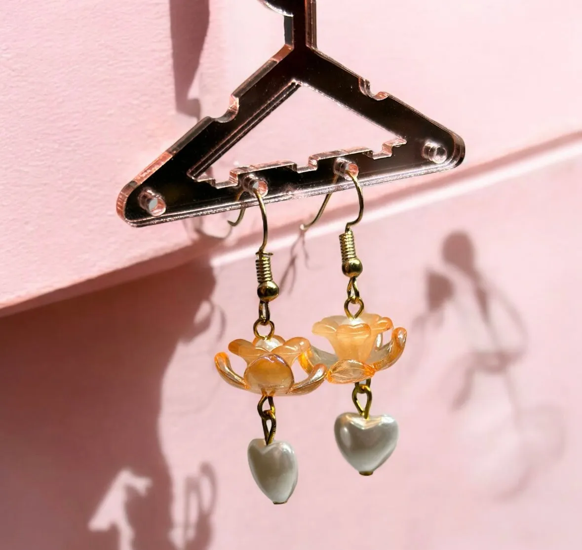 Whimsical - Mini Orange flower earrings | elegant floral dangle chain earrings