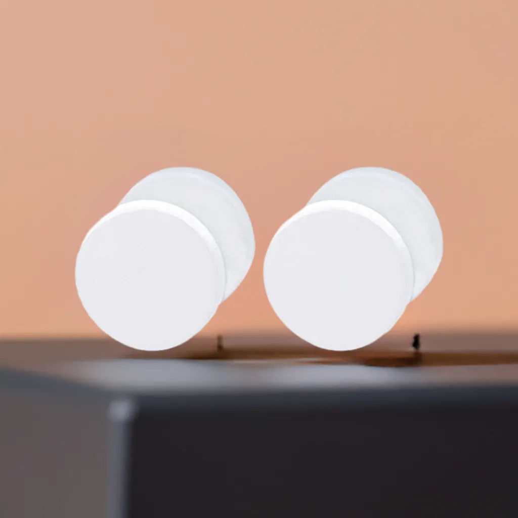 White Circle Stud Earrings Men Women | Steel Cheater Fake Ear Plugs Gauges | Illusion Tunnel | Wide:10mm | 2pcs 6-12mm