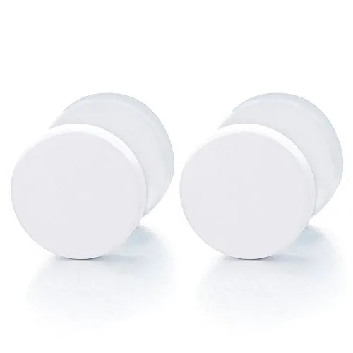 White Circle Stud Earrings Men Women | Steel Cheater Fake Ear Plugs Gauges | Illusion Tunnel | Wide:10mm | 2pcs 6-12mm